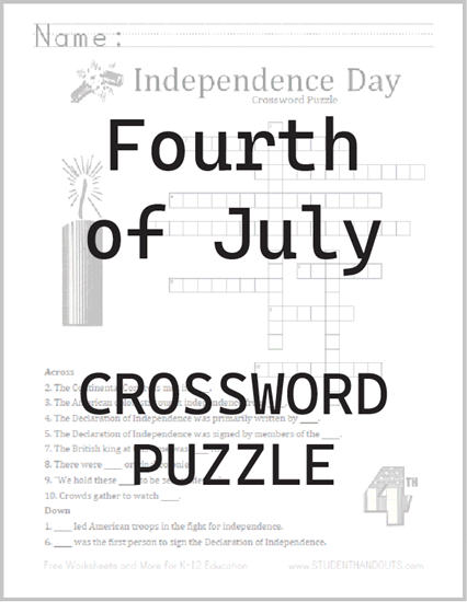 Fourth of July Crossword Puzzle - Free to print (PDF file).