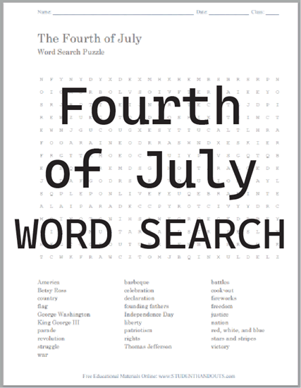 Fourth of July Word Search Puzzle - Free to print (PDF file).