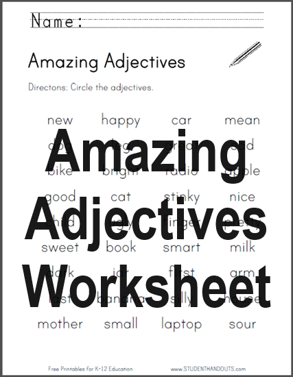 Amazing Adjectives Worksheet - Free to print (PDF file) for students in the primary grades.
