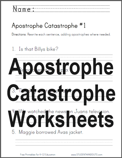 Apostrophe Catastrophe Grammar Worksheets - Free to print (PDF files). CCSS: L.2.2.c