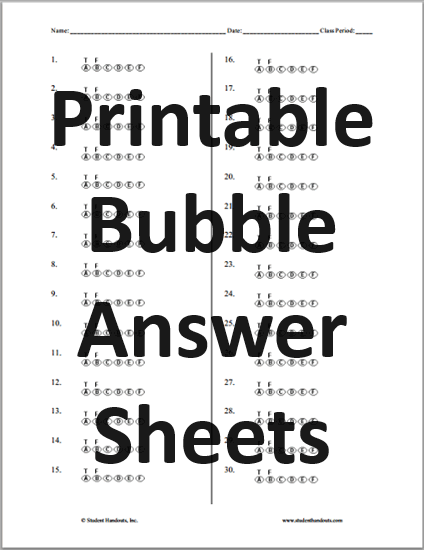 Printable Bubble Answer Sheets - Free to print (PDF files).