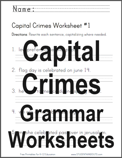 Capital Crimes Grammar Worksheets - Free to print (PDF files). CCSS.ELA-LITERACY.L.2.2.A 