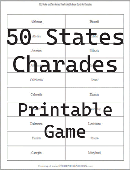 50 States Charades - Free Printable Game Cards (PDF File)