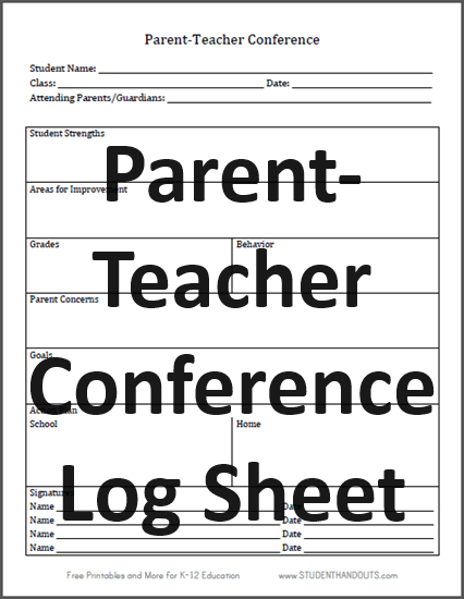 Parent-Teacher Conference Log Sheet - Free to print (PDF file).