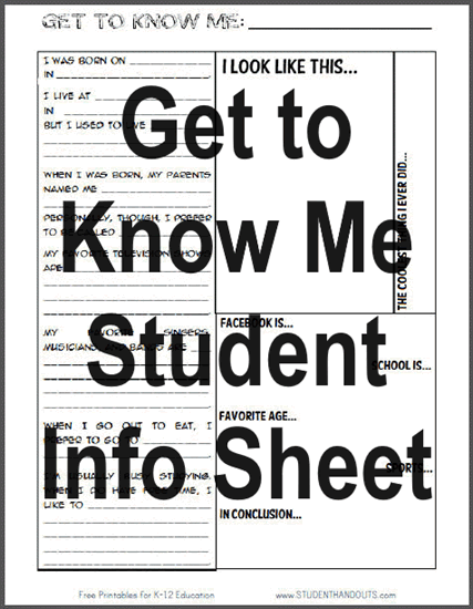 Get to Know Me Student Info Sheet - Free to print (PDF file).