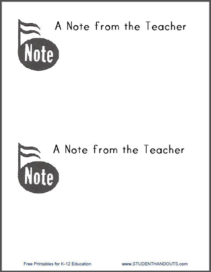 A Musical Note from the Teacher - Free to print (PDF file).