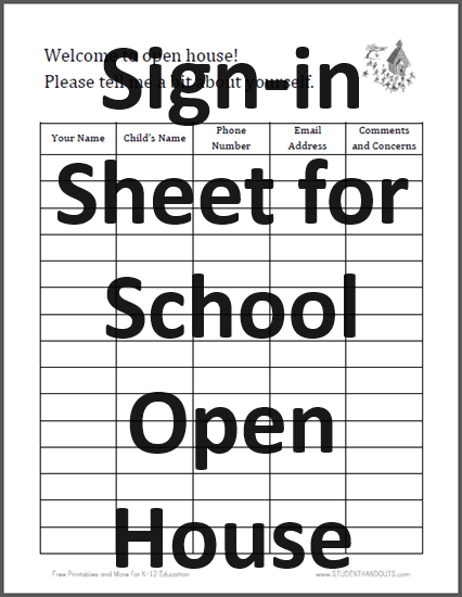 Sign-in Sheet for Open House - Free to print (PDF file).