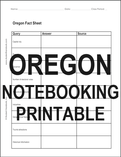 Oregon Notebooking Printable - Free to print (PDF file). Students are tasked with doing independent or group research on the state of Oregon.