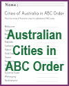 Australian Cities in ABC Order Worksheet