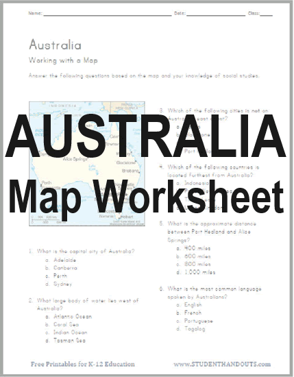 Australia Map Work Printable Worksheet - Free to print (PDF file).