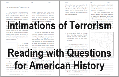 Intimations of Terrorism Reading with Questions for United States History