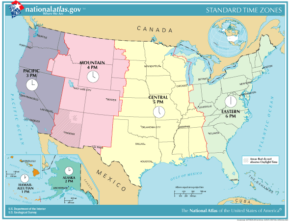 United States Time Zones Map - Free to print (PDF file).