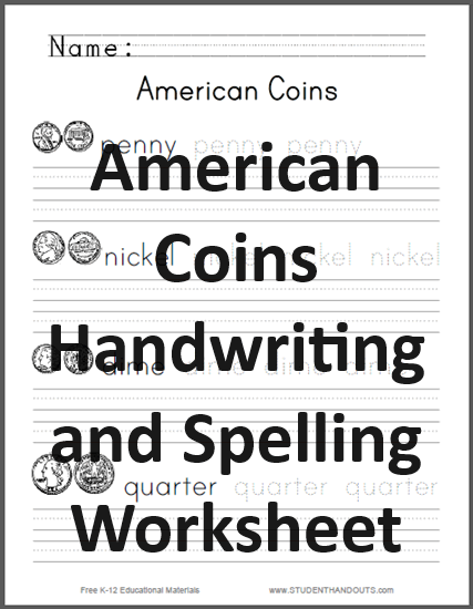 American Coins Spelling Worksheet - Free to print (PDF file).