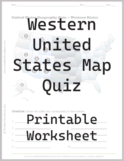 Western United States Map Quiz - Free to print (PDF file).