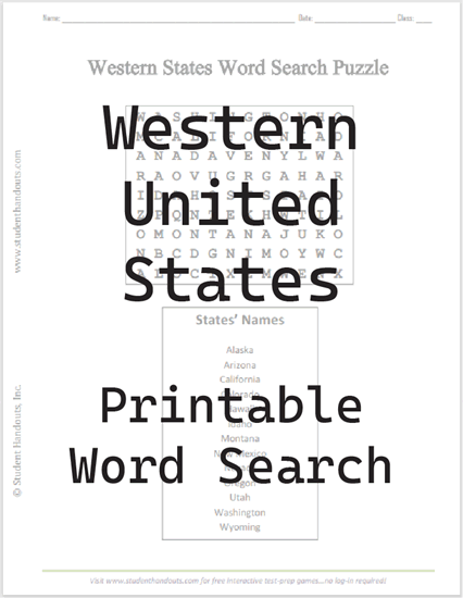 Western States Word Search Puzzle - Free to print (PDF file).