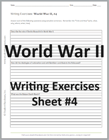 World War II Writing Exercises Sheet #4 - Free to print (PDF file).