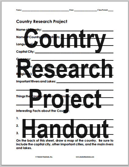 Country Research Project - Worksheet is free to print (PDF file).
