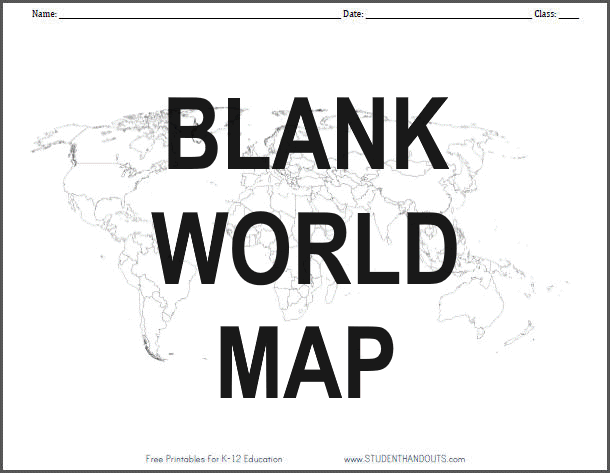 Blank World Map Worksheet - Free to print (PDF file).