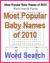 Most Popular Baby Names of 2010 Word Search Puzzle