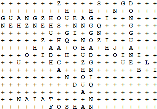 Cities of China Word Search Puzzle Answer Key