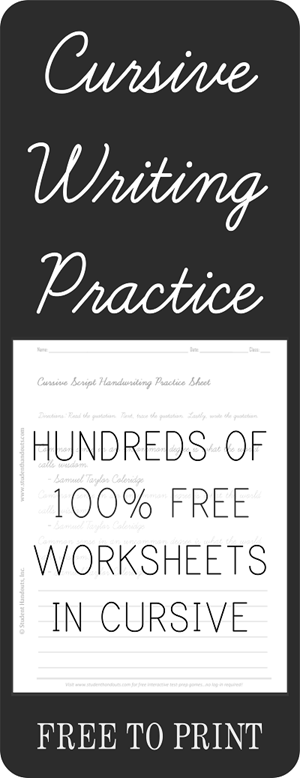 Cursive Script Handwriting Practice Worksheets - 100% free to print. Hundreds to choose from. PDF files.
