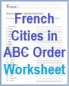 French Cities in ABC Order Worksheet