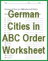 German Cities in ABC Order Worksheet