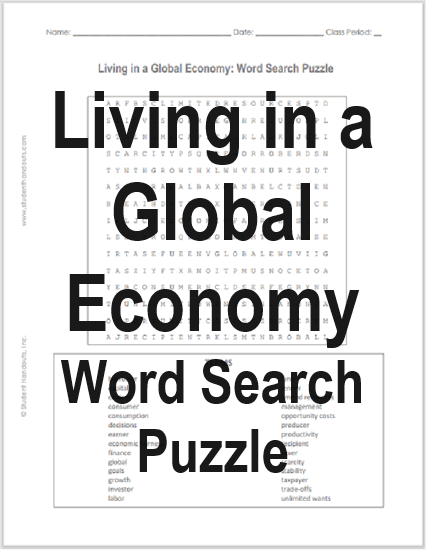 Living in a Global Economy Word Search Puzzle - Free to print (PDF file) for high school Economics students.