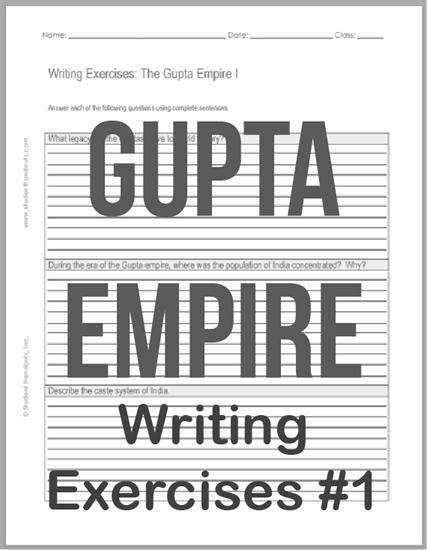 Gupta Empire Writing Exercises Sheet #1 - Free to print (PDF file).