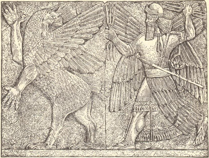 Ancient Babylonian God Marduk Battling the Spirit of Chaos