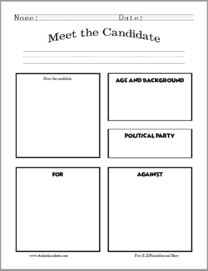 Presidential Election for Kids - Meet the Candidate free printable worksheet for kids.