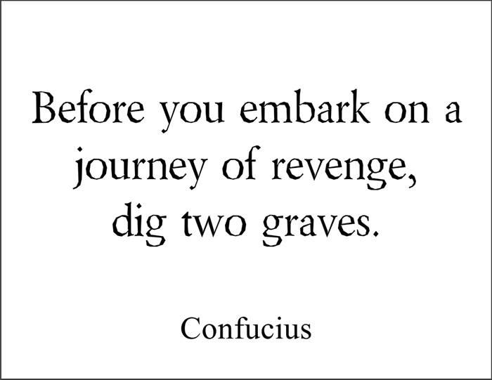 Before you embark on a journey of revenge, dig two graves. - Confucius