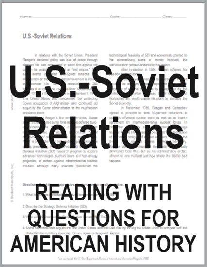 U.S.-Soviet Relations - Free printable reading with questions (PDF file) for high school American History classes.