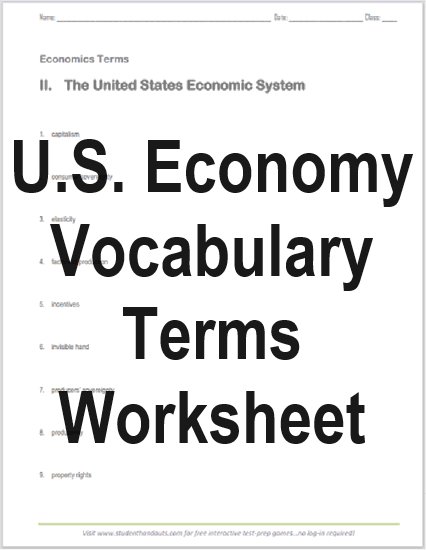 U.S. Economy Vocabulary Terms Worksheet - Free to print (PDF file) for high school Economics students.