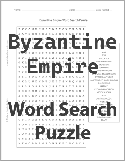 Byzantine Empire Word Search Puzzle - Free to print (PDF file). For World History students.