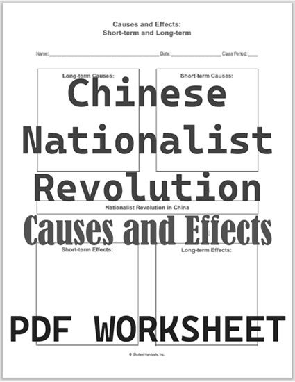 Causes and Effects of Chinese Nationalist Revolution - DIY infographic worksheet is free to print (PDF file) for high school World History students.