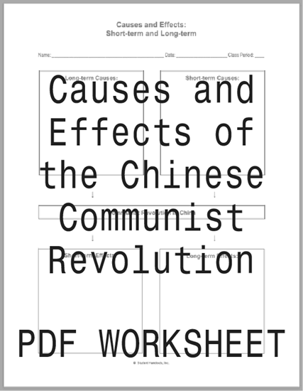 Chinese Communist Revolution Causes and Effects Infographic Worksheet - Free to print (PDF file). For high school World History students.