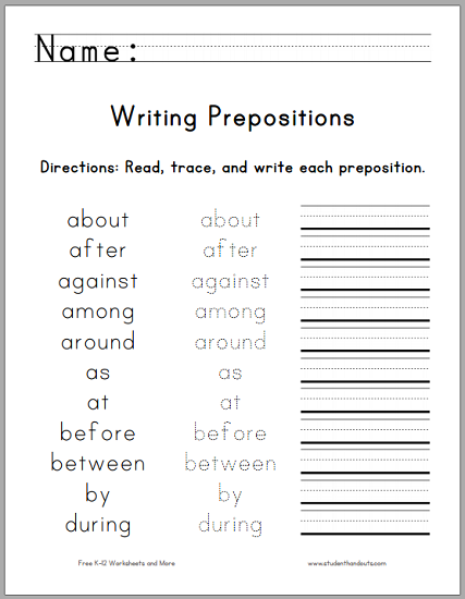 Writing the Top 25 Prepositions - Free printable worksheet ...