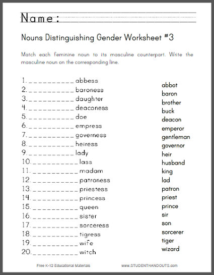 students-are-asked-to-match-twenty-feminine-nouns-to-their-masculine