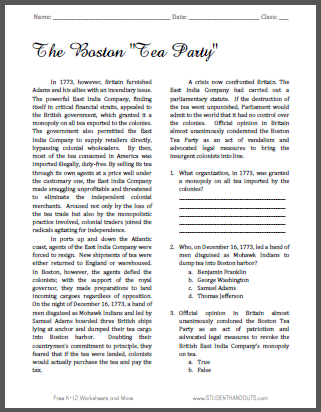 boston tea party student essays